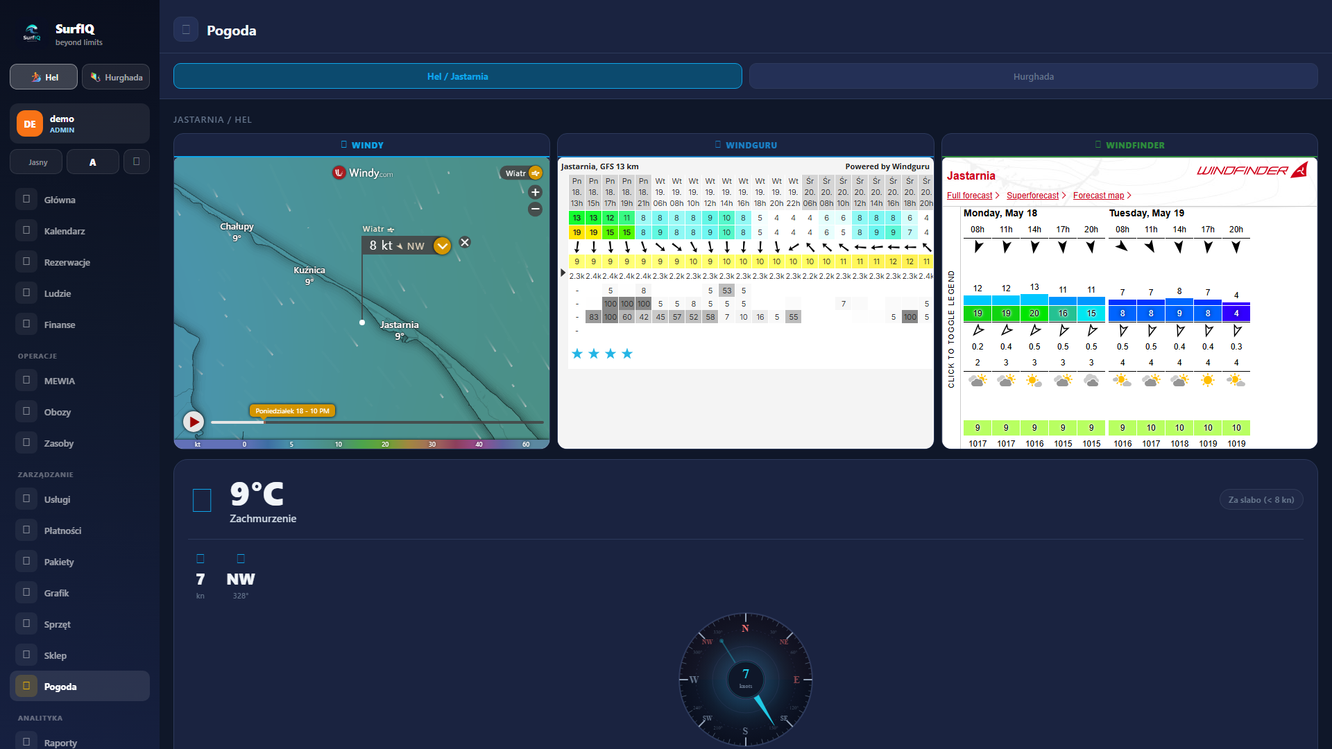 SurfIQ — 3 prognozy pogody obok siebie: Windy, Windguru, Windfinder